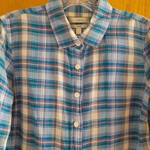 J. Crew "Perfect" Long Sleeve Plaid Top size 8 *G-0292 - Picture 7 of 8